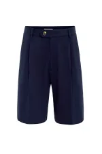 Short plissé taille haute bleu marine Antioch pour homme