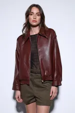 Veste bomber Antioch rouge bordeaux en similicuir