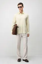 Chemise homme Antioch jaune en lin mélangé, coupe décontractée