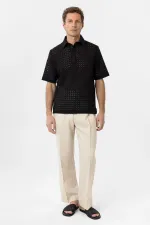 Antioch Siyah Polo Yaka Örgü Erkek T-Shirt