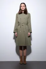 Antioch Haki Suni Kürklü Yaka Kadın Trençkot