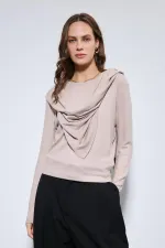Antioch Beige Draped Shawl Detailed Top