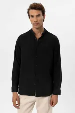 Antioch Black Mandarin Collar Woven Men's Shirt