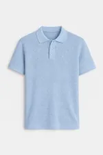 T-shirt homme à col polo texturé en maille bleue Antioch