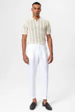 Antioch Ekru Polo Yaka Fermuarlı Örme Erkek T-Shirt