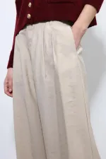 Antioch Bej Bel Lastikli Pileli Kadın Pantolon