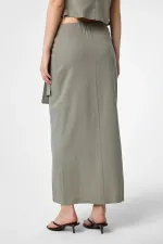 Antioch Khaki Linen Blend Belted Women's Skirt