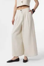 Antioch Ekru Keten Karışımlı Kadın Culotte Pantolon