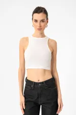 Débardeur court côtelé Antioch Ecru pour femme