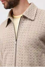 Antioch Beige Textured Zip-Up Men's Jacket