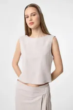 Antioch Bej Keten Karışımlı Kadın Bluz