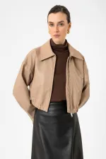 Veste courte en similicuir beige Antioch pour femme
