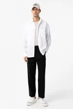 Antioch Beyaz Keten Karışımlı Relax Fit Erkek Gömlek