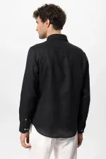 Antioch Black Collar Button Detail 100% Linen Men's Shirt
