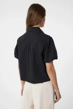 Chemise Antioch noire à manches ballon pour femme