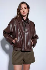 Veste bomber en similicuir Antioch Coffee