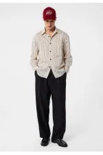 Antioch Bej Relax Fit Çizgili Erkek Gömlek