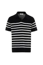 Antioch Siyah/Ekru Polo Yaka Çizgili Erkek Triko T-Shirt