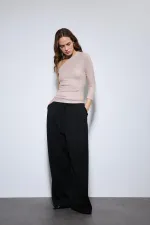 Antioch Beige Asymmetric Collar Top