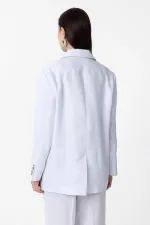 Antioch Beyaz 100% Keten Kadın Blazer Ceket