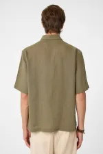 Antioch Haki 100% Keten Relaxed Erkek Gömlek