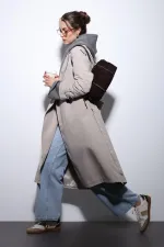 Trench-coat Antioch beige à double boutonnage et ceinture pour femme