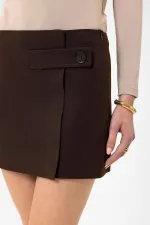 Antioch Kahve Kadın Düğme Detaylı Mini Etek
