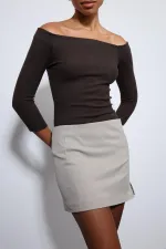 Antioch Coffee Off-Shoulder Detail Top