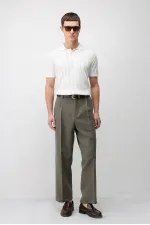 Antioch Dark Khaki Relax Fit Baggy Pleated Men's Trousers