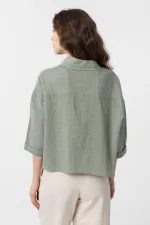 Antioch Haki Crop Dokulu Kadın Gömlek