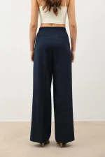 Pantalon plissé taille haute bleu marine Antioch pour femme
