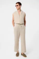 Antioch Beige Linen Blend Men's Jogger Pants