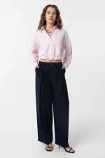 Antioch Lacivert Kemerli Pilili Kadın Pantolon