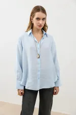 Antioch Bebe Mavi Dökümlü Oversize Kadın Gömlek