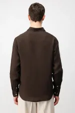 Antioch Kahve 100% Keten Relax Fit Erkek Gömlek