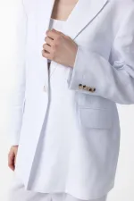 Antioch Beyaz 100% Keten Kadın Blazer Ceket