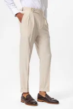 Pantalon homme Antioch beige à taille haute plissé et texturé