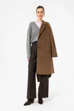 Antioch Kahve Kadın Yüksek Bel Pileli Çizgili Pantolon