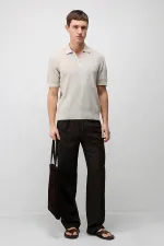 Antioch Taş Comfort Slim Fermuarlı Erkek Triko T-Shirt