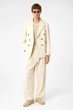 Antioch Ekru Relax Fit Kruvaze Erkek Blazer Ceket