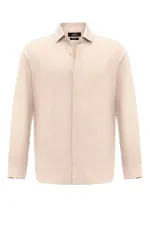 Antioch Beige Concealed Button Linen Blend Men's Shirt