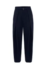 Antioch Lacivert Kemerli Pilili Kadın Pantolon