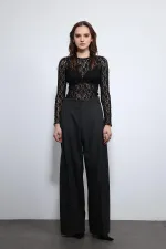 Antioch Siyah Dantel Detaylı Transparan Bluz