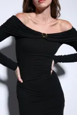 Antioch Siyah Drape Detaylı Aksesuarlı Elbise