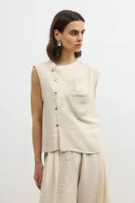 Antioch Taş Lyocell Karışımlı Düğmeli Kadın Top