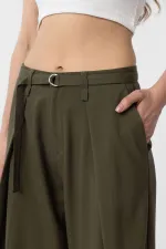 Antioch Khaki Belted Pleated Women's Trousers
