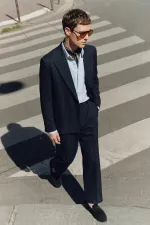 Antioch Koyu Lacivert Relaxed Fit Çizgili Erkek Takım Elbise