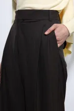 Antioch Kahve Çizgili Geniş Paça Pantolon