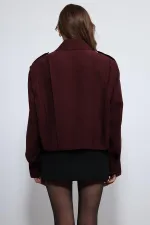 Antioch Burgundy Pleated Detail Stand Collar Coat