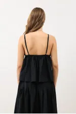 Antioch Siyah Büzgülü Kadın Top